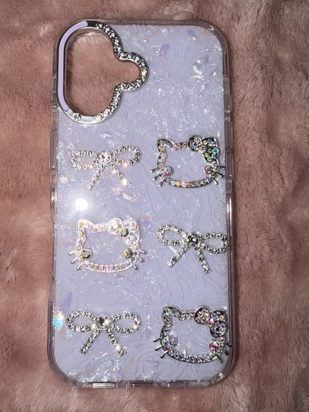 Rhinestone Hello Kitty Bow Phone Case – Pink Iridescent